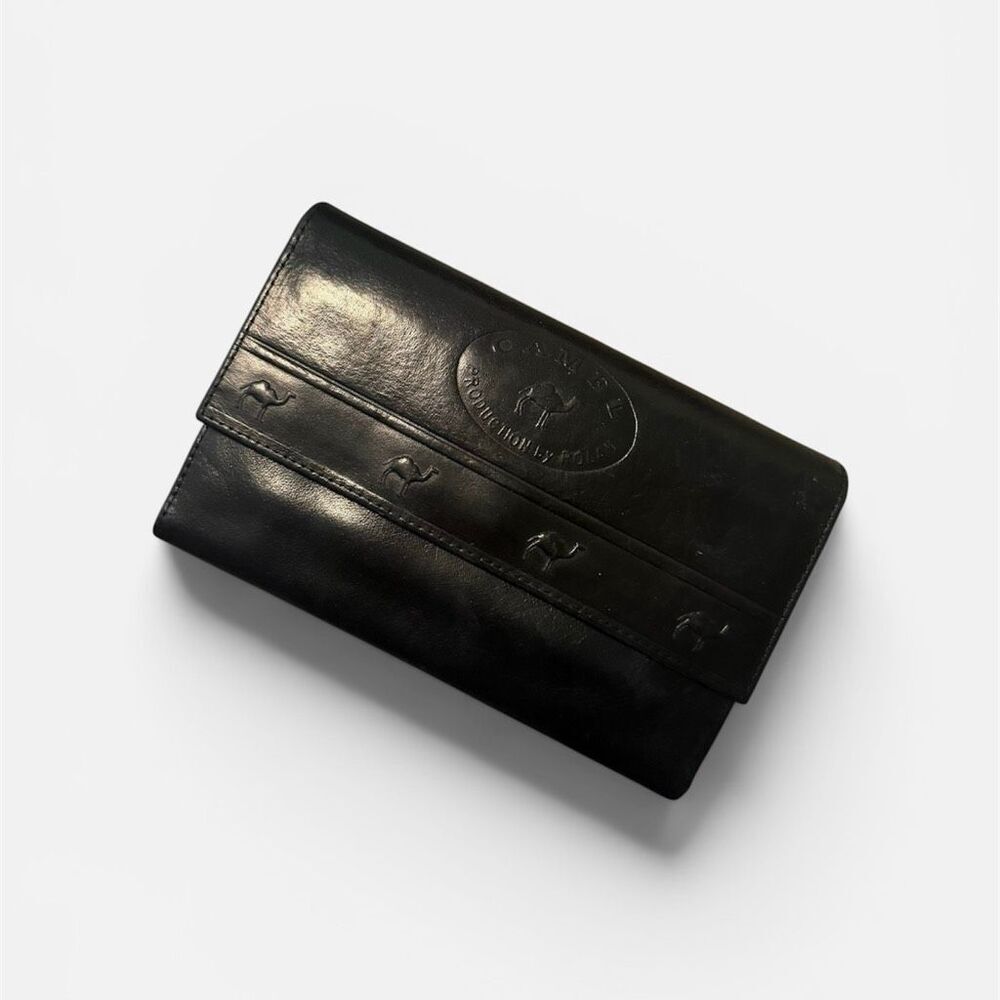 Vintage Camel Black Leather Wallet Trifold Leather Novelty